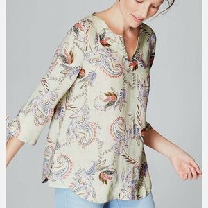 J.Jill Floral Paisley 3/4 Sleeve Tunic Love Linen Tie-Sleeve Blouse Small Petite